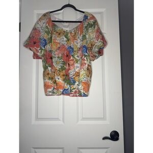 Hailey And Co Plus Size Floral Print Puff Sleeve Blouse Multicolor 1xl  Nwt 42